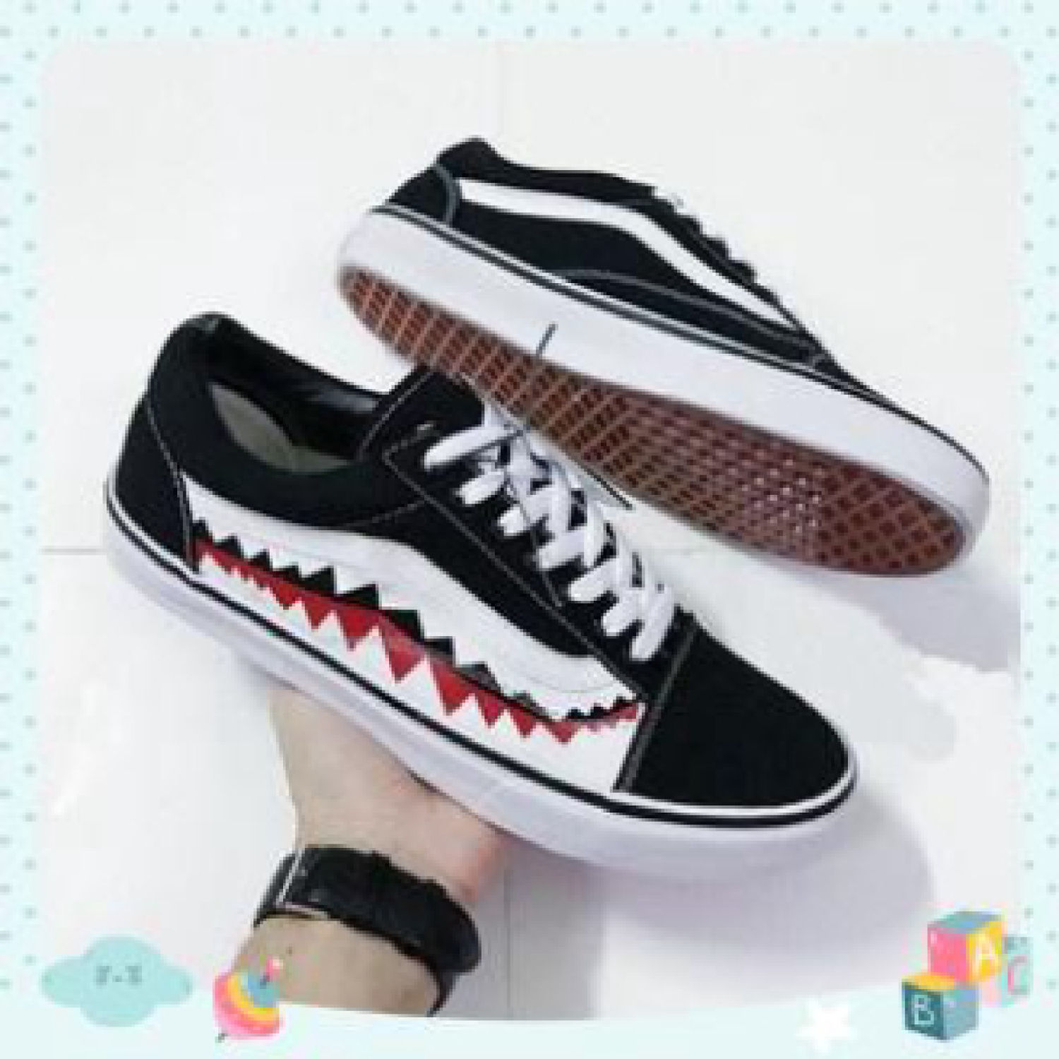 Giày thể thao nam nữ vans old skool cá mập răng cưa đen trắng thời trang