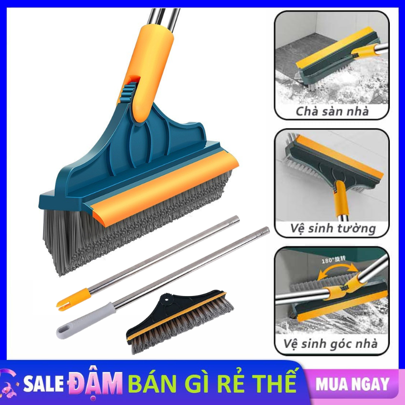 Chổi Chà Sàn Nhà Tắm Thông Minh 2 in1 Thiết Kế Đầu Gạt Nước Và Đầu Chổi Xoay 120 Độ Cọ Sạch Khe Hẹp Và Góc Tường , Quét Nhà Siêu Sạch Mọi Góc Bẩn - Chổi Chà Toilet Đa Năng