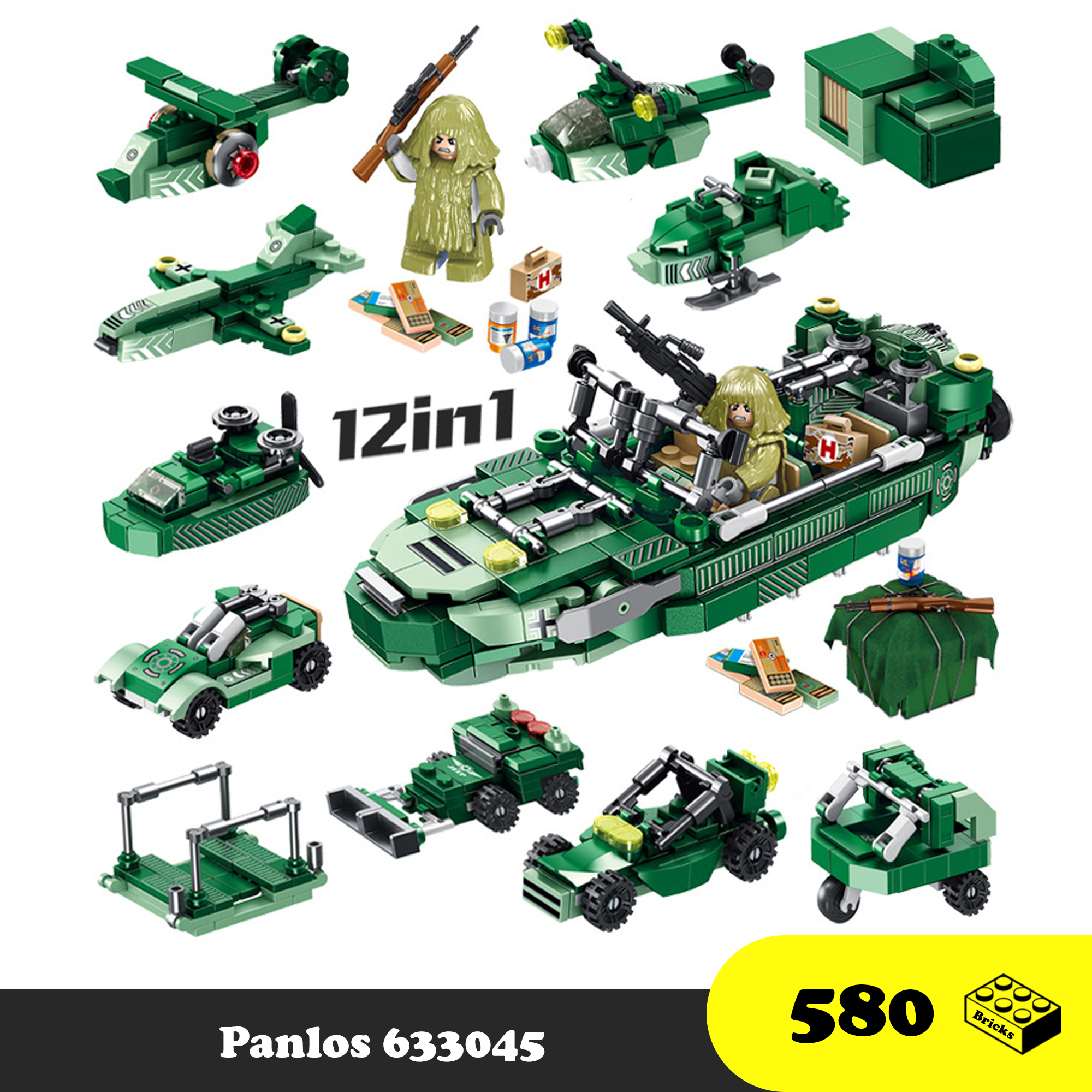 Lego lắp ráp Thuyền Quân Đội - Lego War Boat 12 in 1 Pan Luosi 633045 - Đồ chơi trí tuệ 580 mảnh ghép