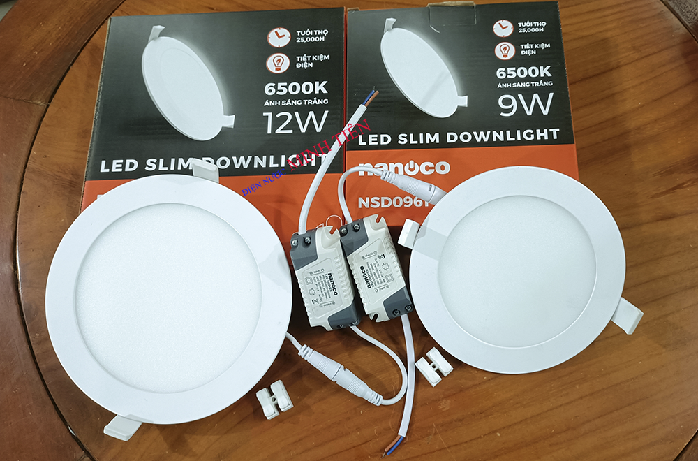 Đèn LED tròn âm trần Nanoco, Đèn LED tròn Downlight Nanoco 9W, 12W ánh sáng trắng với thiết kế nhỏ gọn, siêu mỏng sang trọng