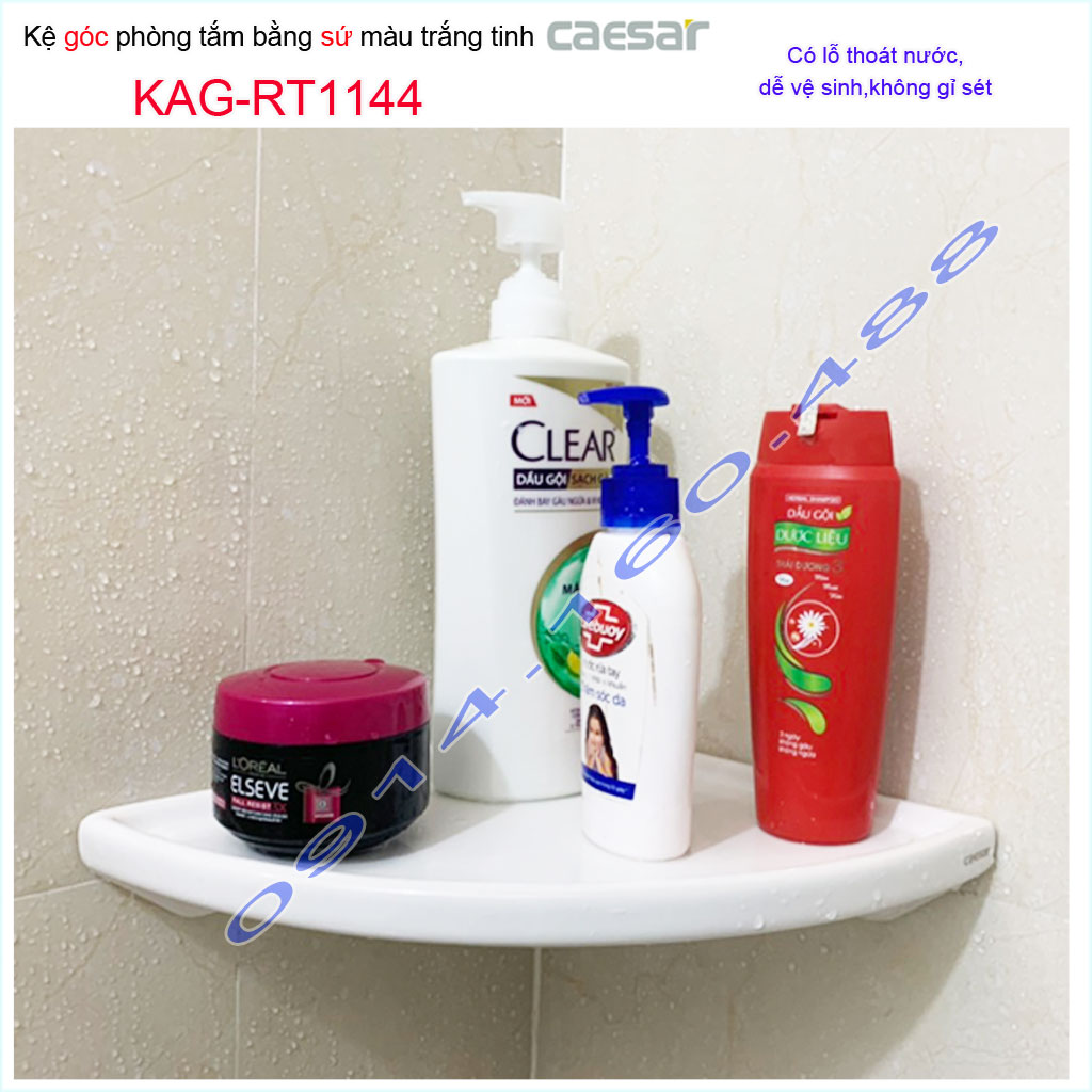 Kệ sứ phòng tắm KAG-RT1144 kệ sứ góc sứ Caesar 26cmx26cm đựng xà phòng trắng sáng dễ vệ sinh