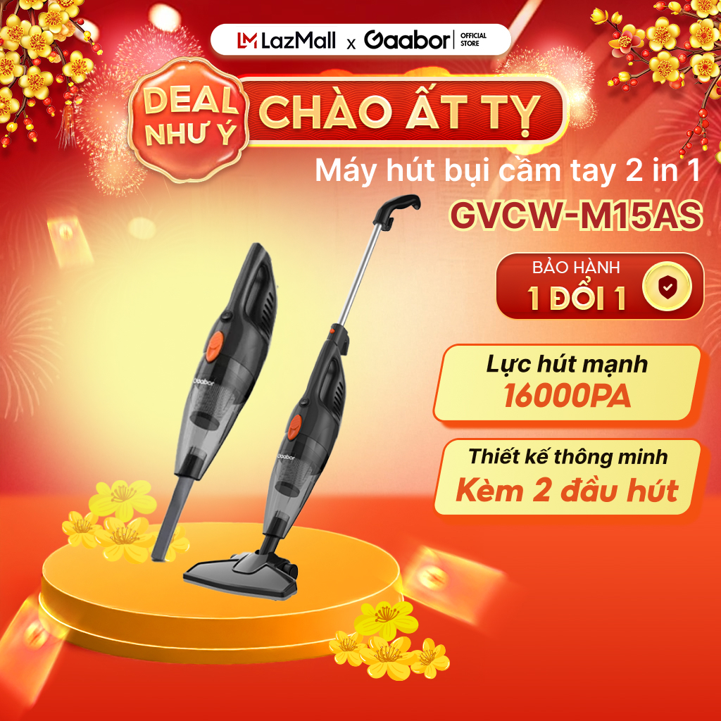 Máy hút bụi cầm tay Gaabor tháo lắp 2in1 lực hút 16000PA GVCW-M15AS/VCW16M siêu mạnh chổi quét 90 độ hút bụi gia đình Hàng chính hãng