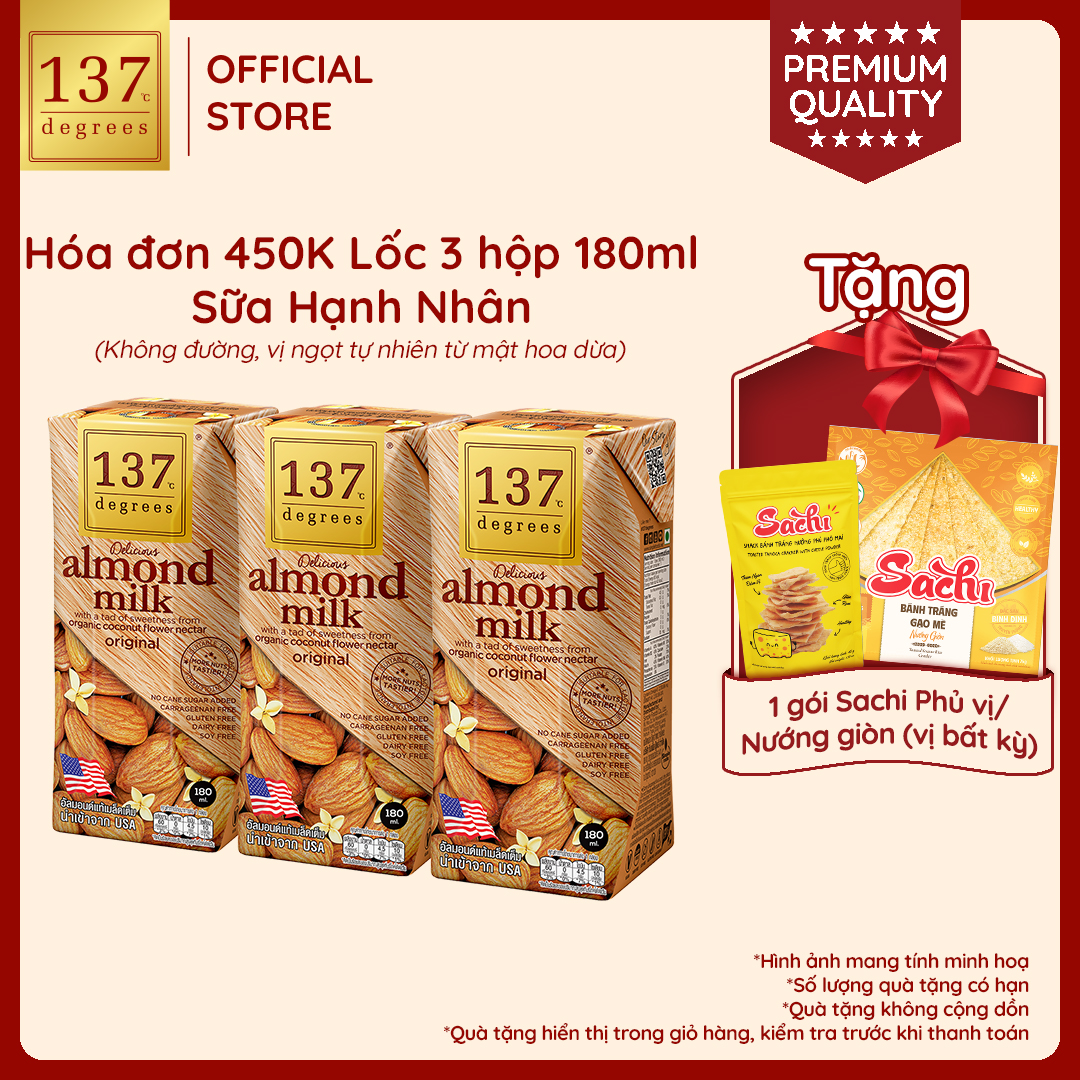 [ĐƠN 450K TẶNG 1 QUÀ NGẪU NHIÊN] Sữa Hạnh Nhân 137 Degrees 180ml Nguyên Chất Có Vị Ngọt Từ Mật Hoa Dừa/Không Đường Healthy Thái Lan