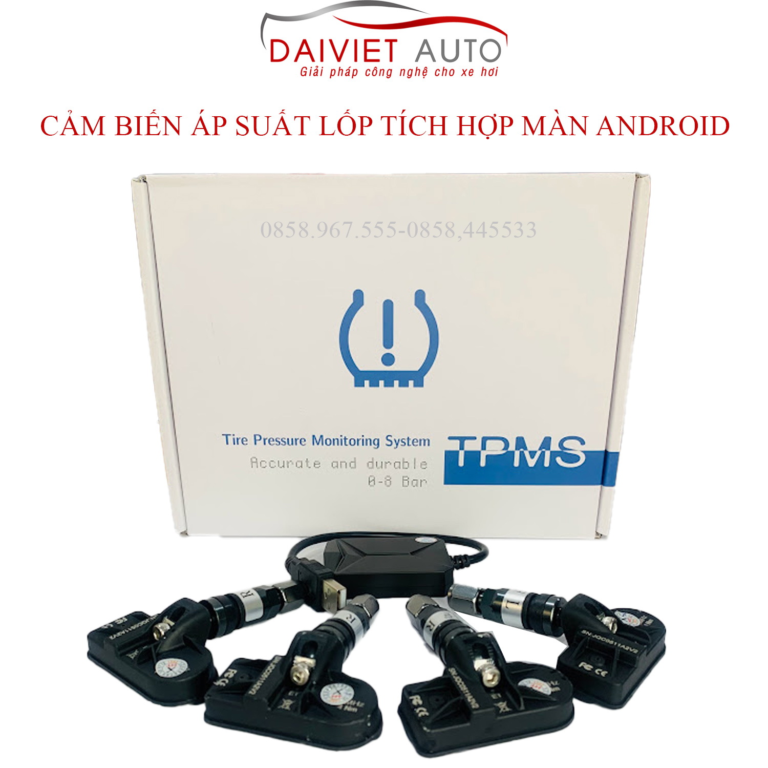 Cảm biến áp suất lốp van trong TPMS tích hợp màn android | Đại Việt Auto