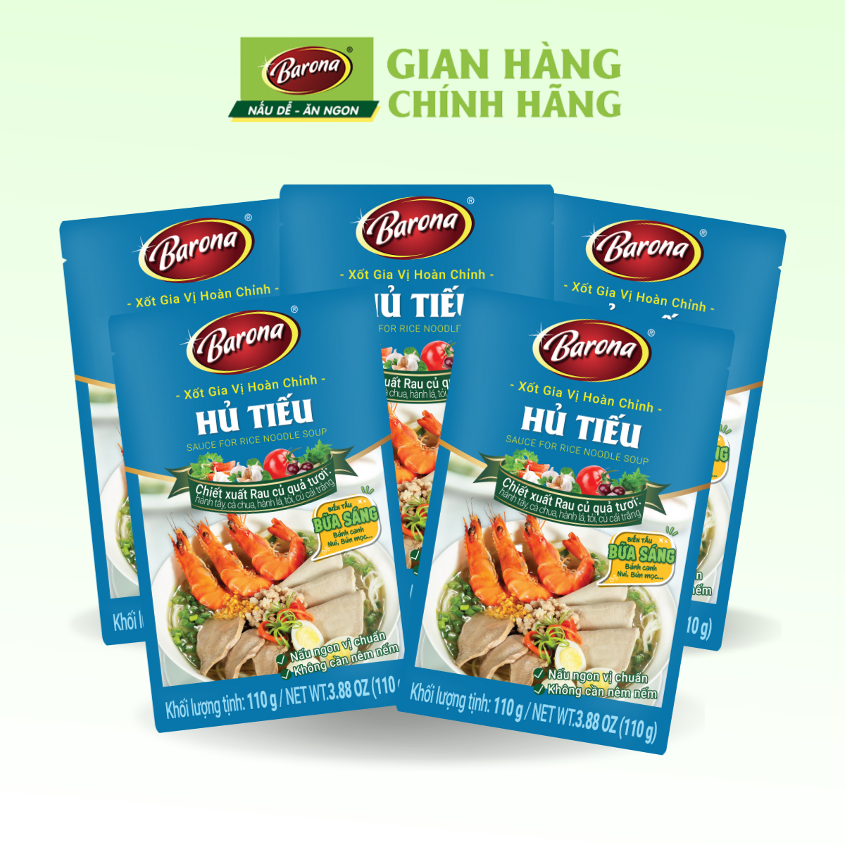 Combo 5 gói Gia Vị Hủ Tiếu Barona 110g ướp ngon chuẩn vị không cần nêm nếm