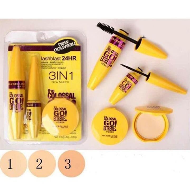 Xả hàng] bộ mascara 3 in 1 : mascara kẻ mắt nước và phấn phủ