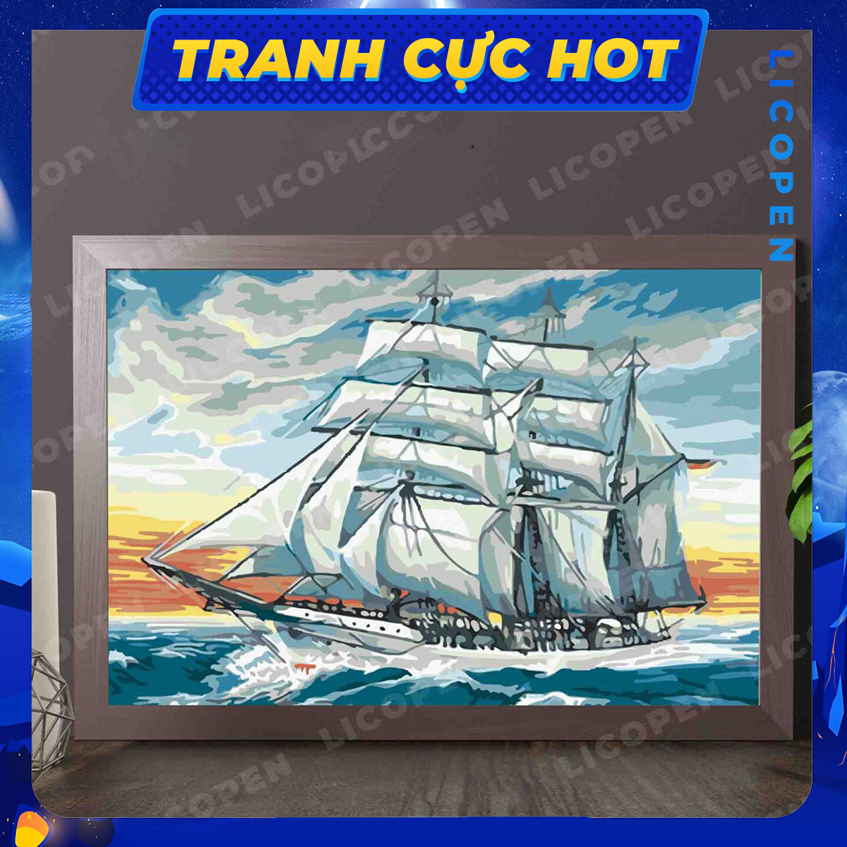 🔥 tranh sơn dầu số hóa licopen 40x50cm tranh dong buồm ra khơi – ms487 hàng có sẵn giao ngay