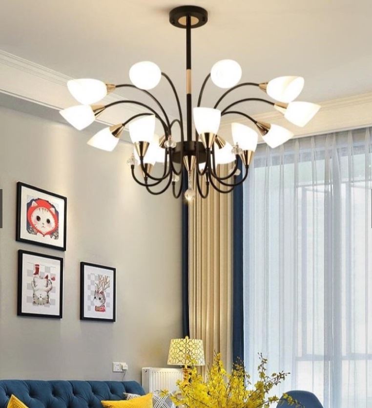 Đèn chùm monsky linda 12, 15 bóng phong cách bắc âu hiện đại, cao cấp