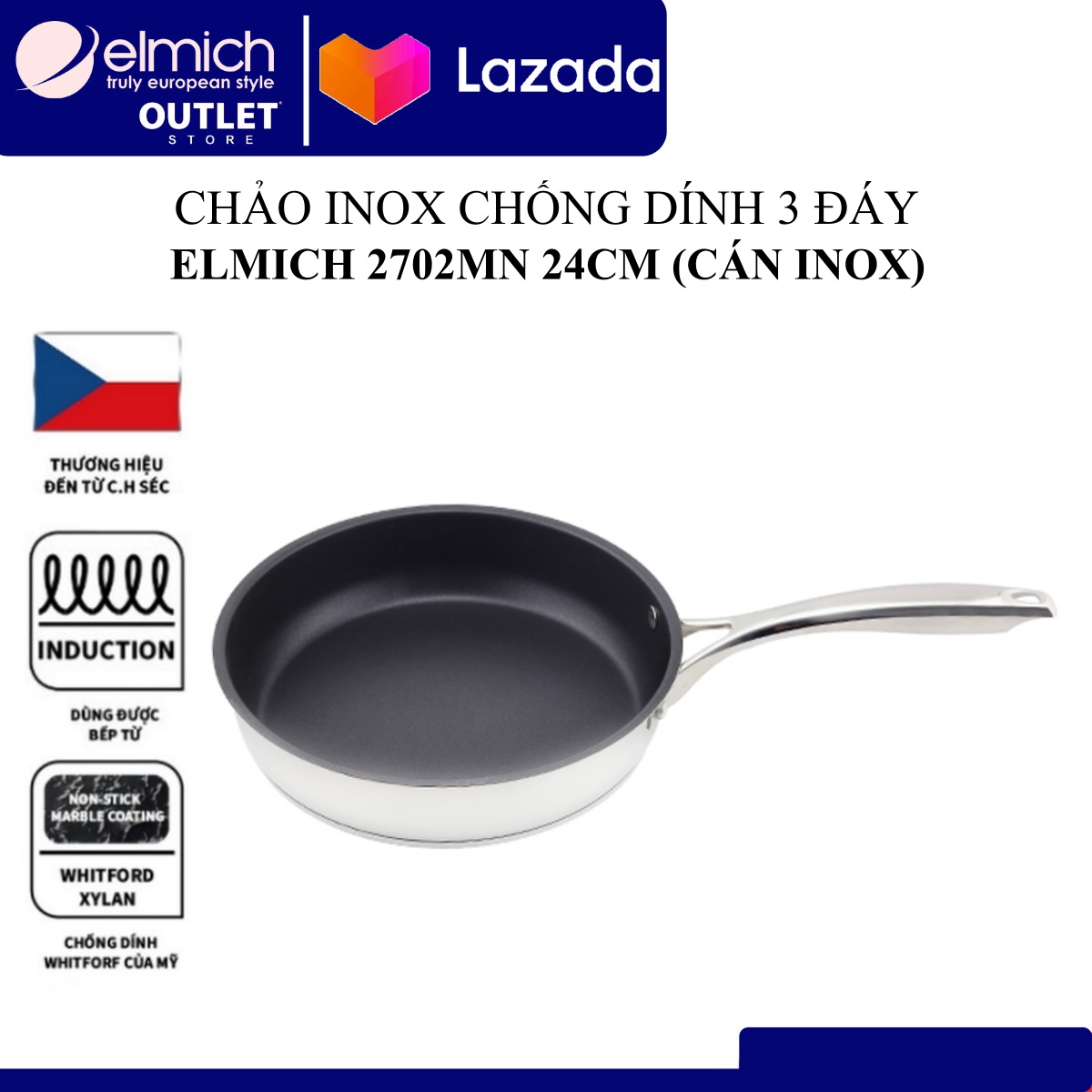 Chảo inox chống dính smartcook sm-2702mn size 24cm