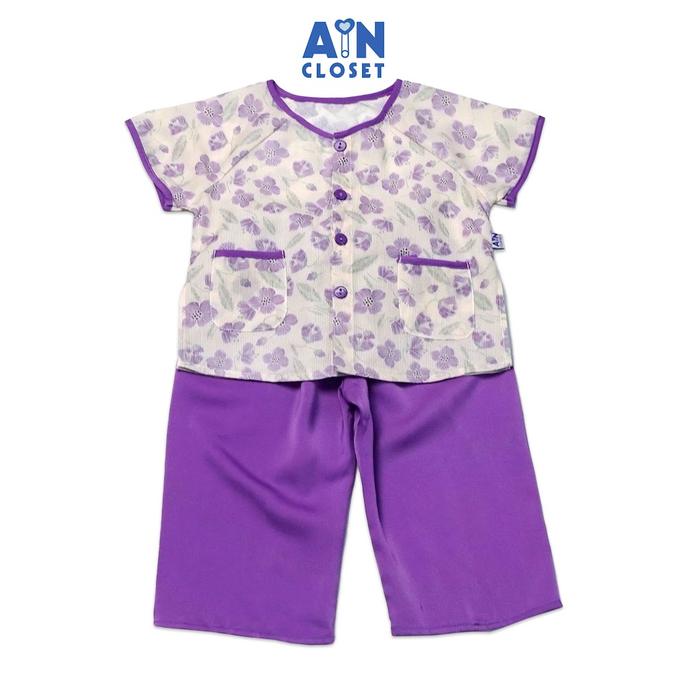 Bộ quần áo bà bà dài tay ngắn bé gái họa tiết hoa tím lụa - aicdbg59zrmw - ain closet
