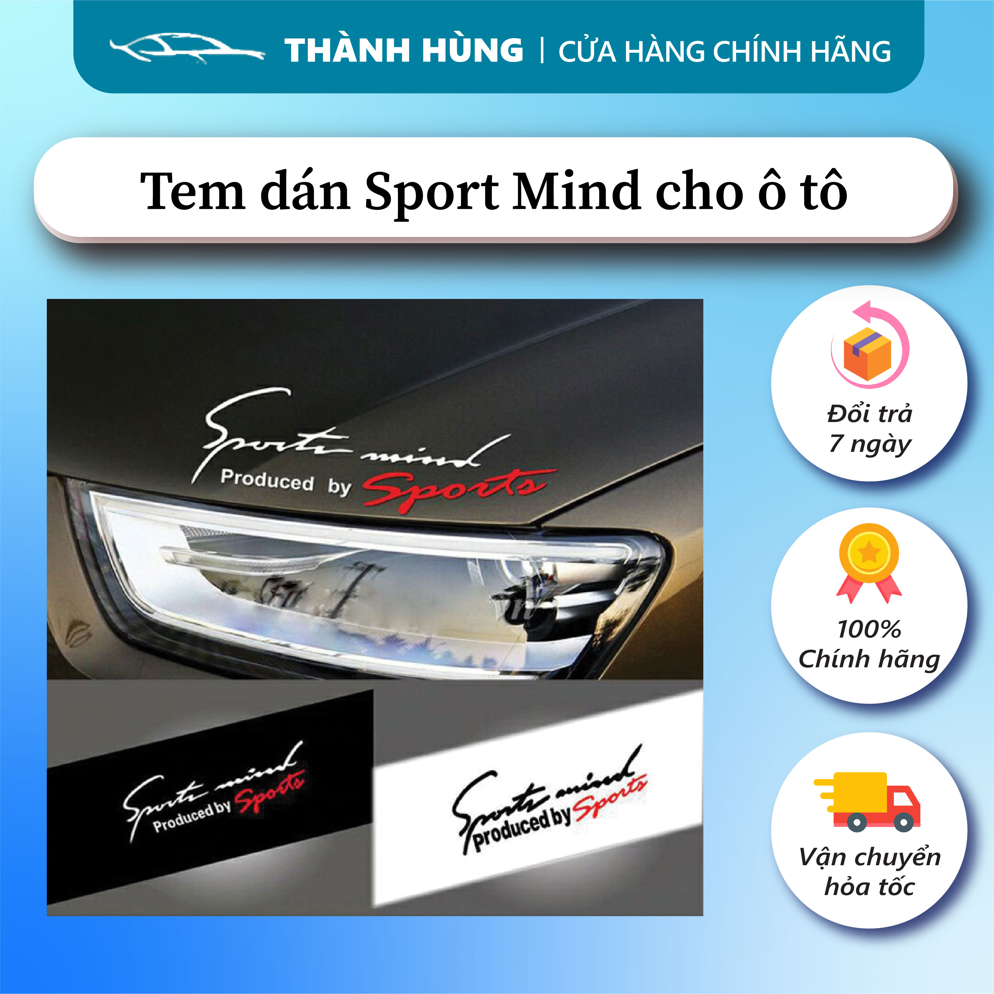 Tem dán decal Sport mind lên nắp capo ô tô đủ màu sắc