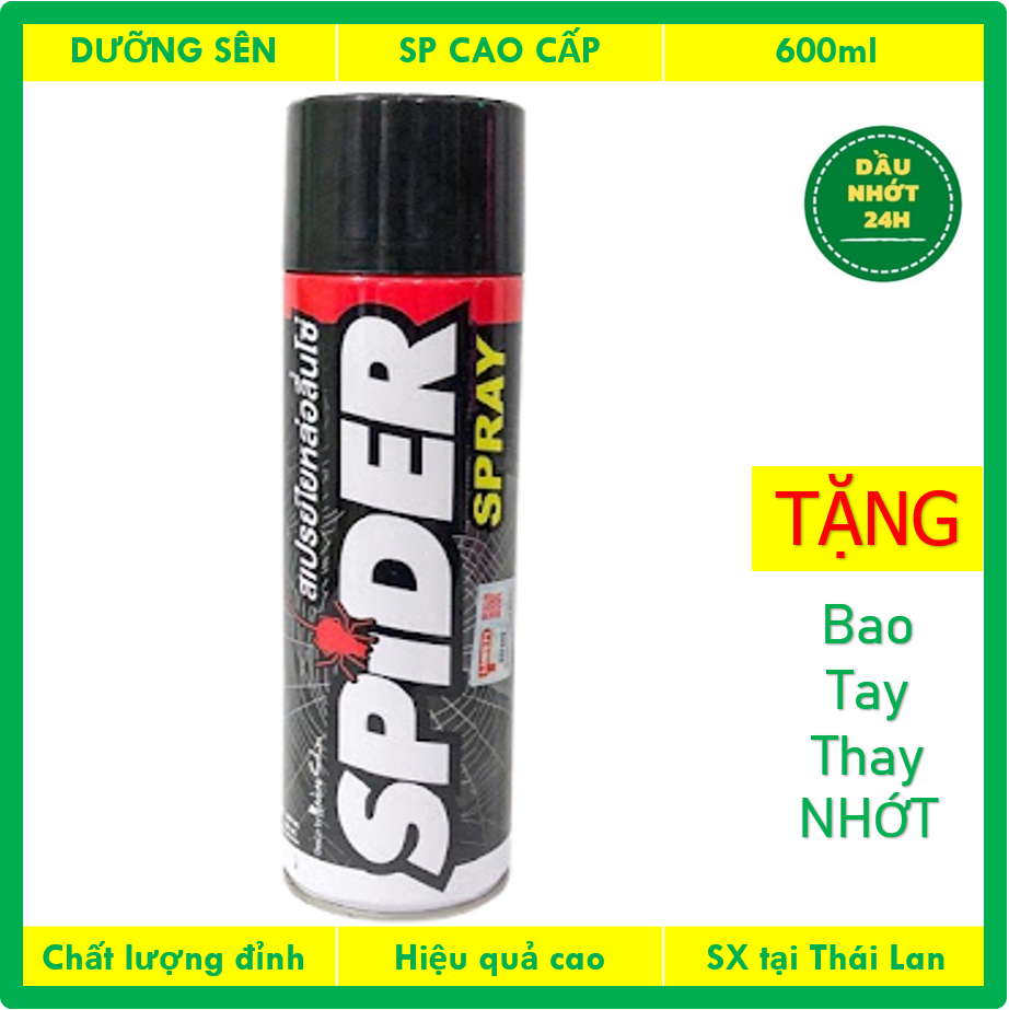 (TẶNG bọc thẻ ATM) Xịt bôi trơn bảo vệ sên xe máy SPIDER 0.6L Thái Lan, dạng tơ nhện-Chai lớn, Chống văng hiệu quả.