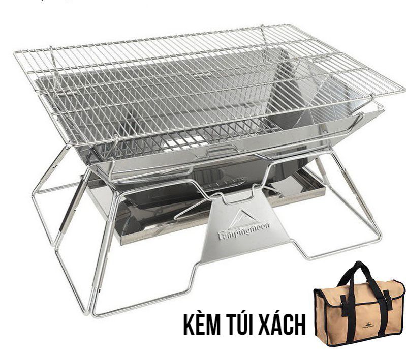 Bếp Cắm Trại Bếp Nướng Than Hoa Bbq Ngoài Trời  Cỡ Lớn Inox 304 Dã Ngoại Du Lịch Lò Nướng Than Dã Ngoại