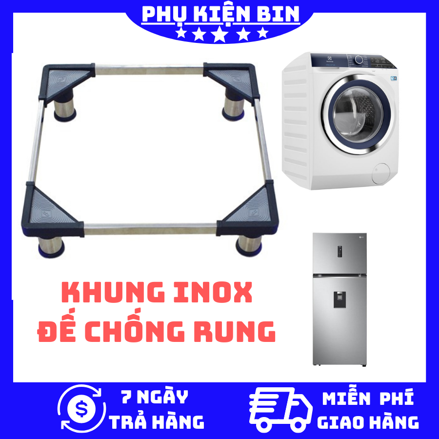 Chân Kê Máy Giặt Tủ Lạnh Khung Inox Có Đế Chống Rung Điều Chỉnh Được Kích Thước - Chất Liệu Inox 304 (48cm - 64cm)