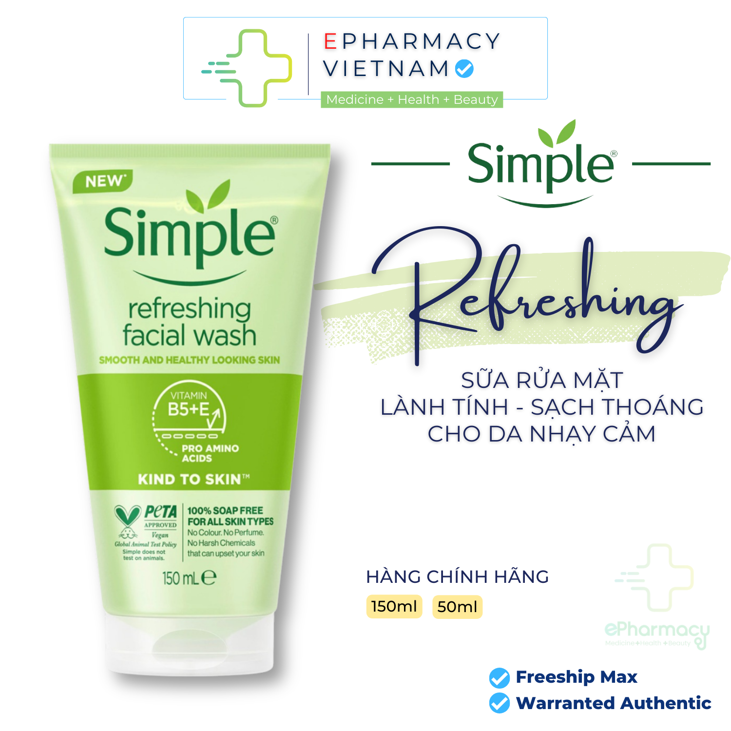 Simple Sữa Rửa Mặt Refreshing Facial Wash - Sữa rửa mặt Simple cho da nhạy cảm