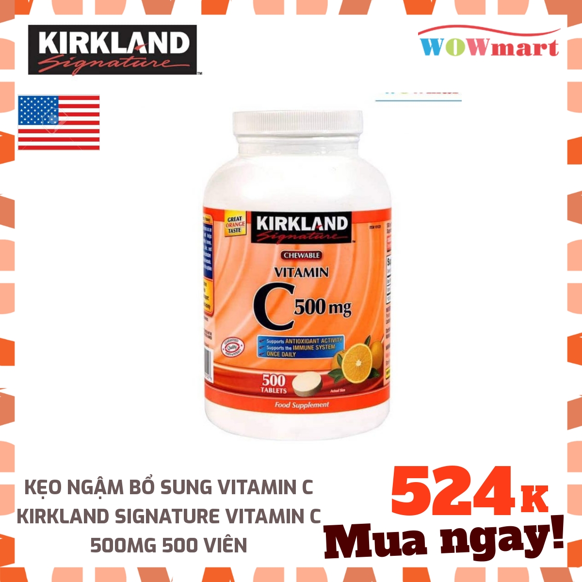 Kẹo Vitamin C Kirkland Signature Vitamin C 500mg 500 viên