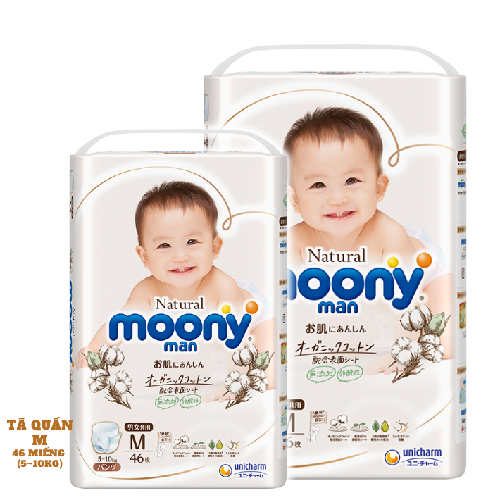 [COMBO 2] Tã / Bỉm Quần Moony Natural Size M46 (5-10kg), L 36 (9-14kg), XL 32 (12-22kg)
