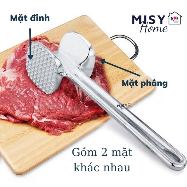 Búa đập thịt, búa dần thịt bò, búa giã thịt, búa dầm làm mềm thịt heo, búa đập đá , búa đập hành, tỏi, xả, gừng, ớt, hạt óc chó vuông tròn hợp kim nhôm gang MISY HOME
