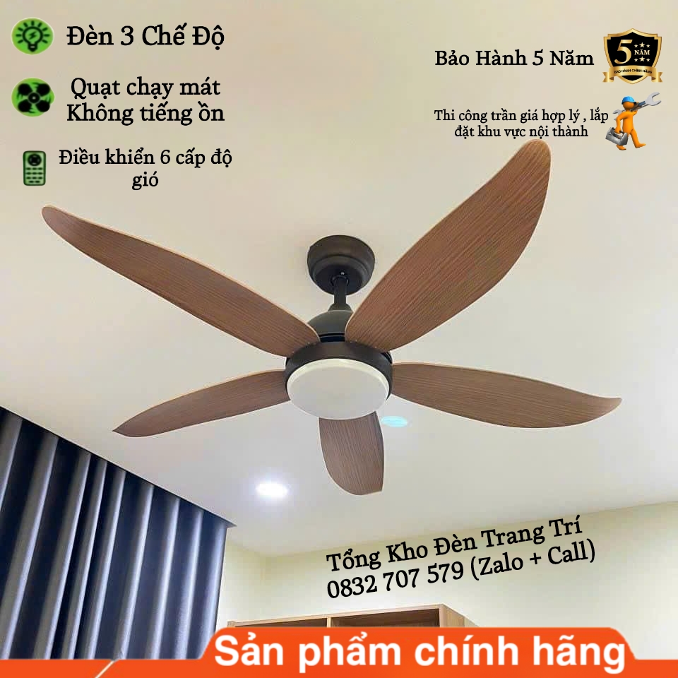 Quạt Trần Đèn Quạt Trần 5 Cánh 8017 6 Cấp Độ Gió 3 Chế Độ Đèn Điều Khiển Từ Xa