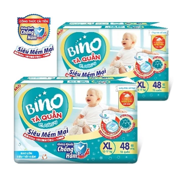 Combo 2 bịch tã quần bino kháng khuẩn chóng hâm 2m60 / 2l54 / 2xl48 / 2xxl44