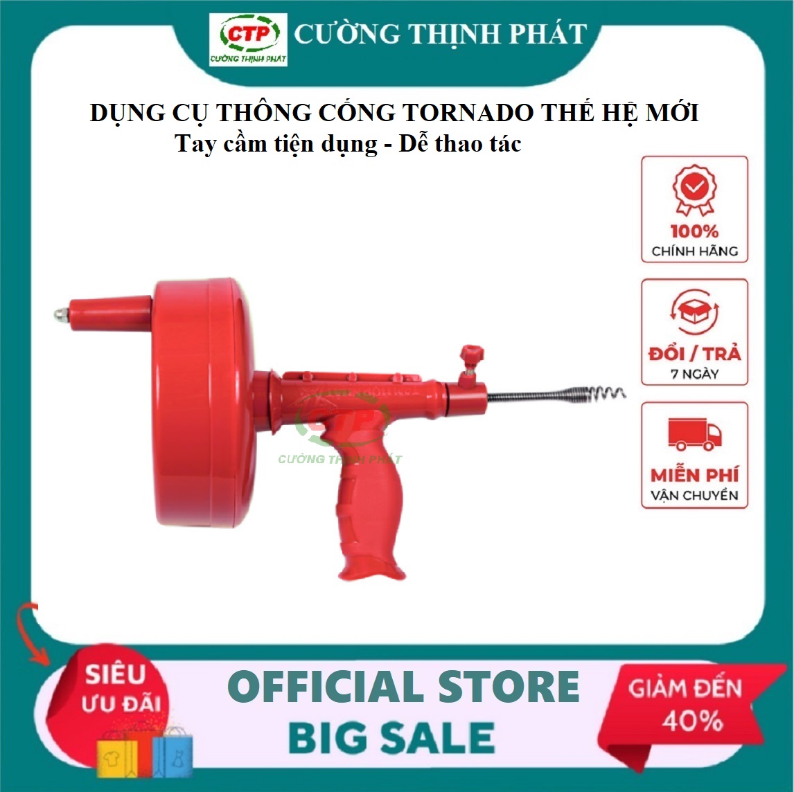 Dụng cụ thông cống cây thông cống dây lò xo thông cống TORNADO loại tốt hiệu quả