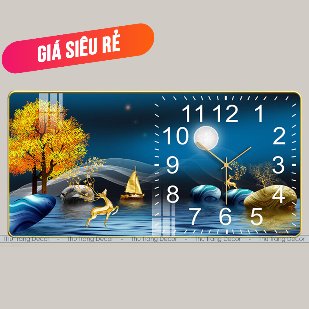 Đồng Hồ Tráng Gương "HƯƠU TUẦN LỘC" In UV 5D Cao Cấp Mang Lại Tài Lộc Và Vận May