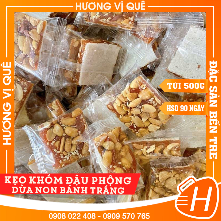 Kẹo Khóm Đậu Phộng Dừa Non Bánh Tráng - Túi 500g - Đặc Sản Bến Tre