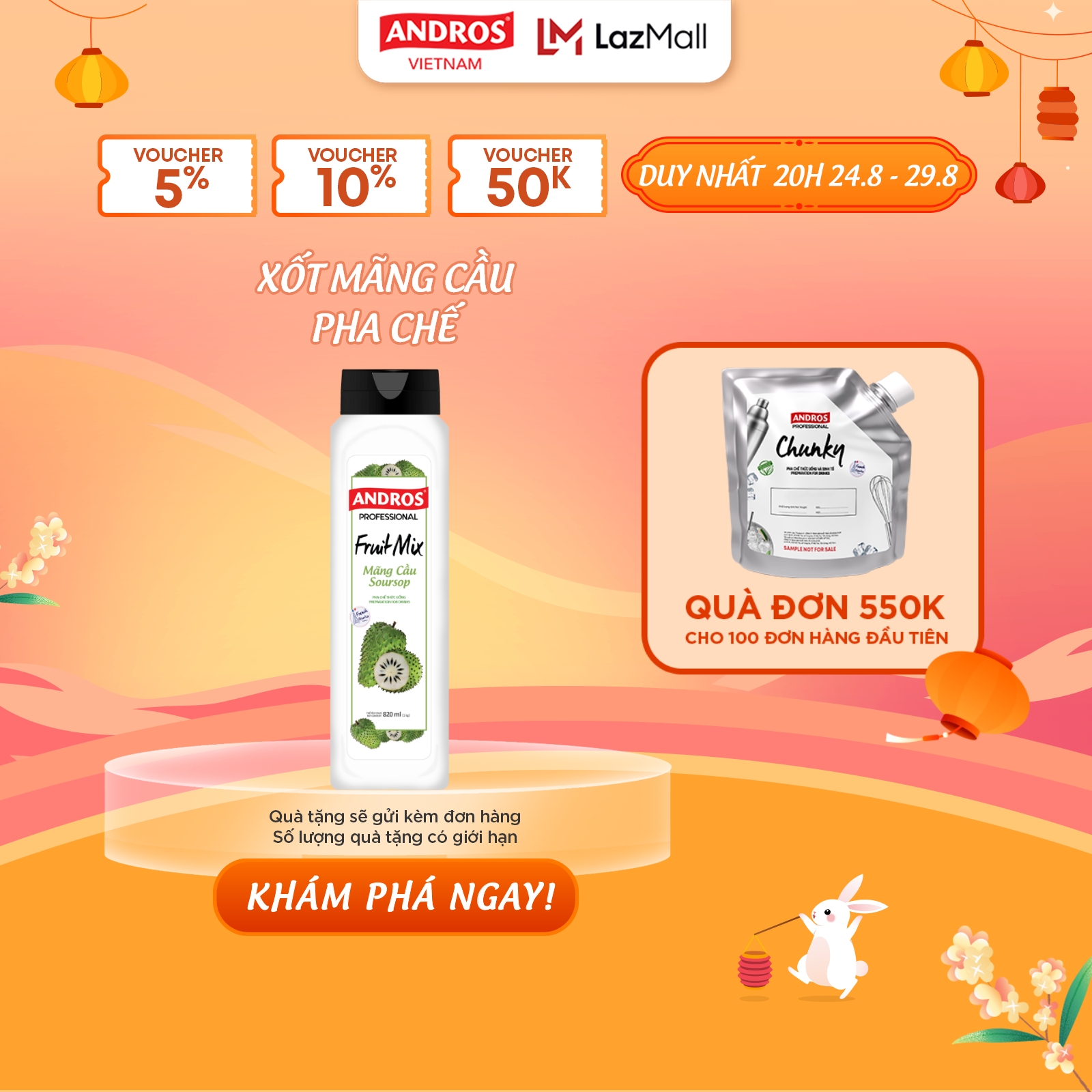 Xốt mãng cầu pha chế - làm từ trái cây thật - andros fruit mix - nguyên liệu pha chế - 820ml