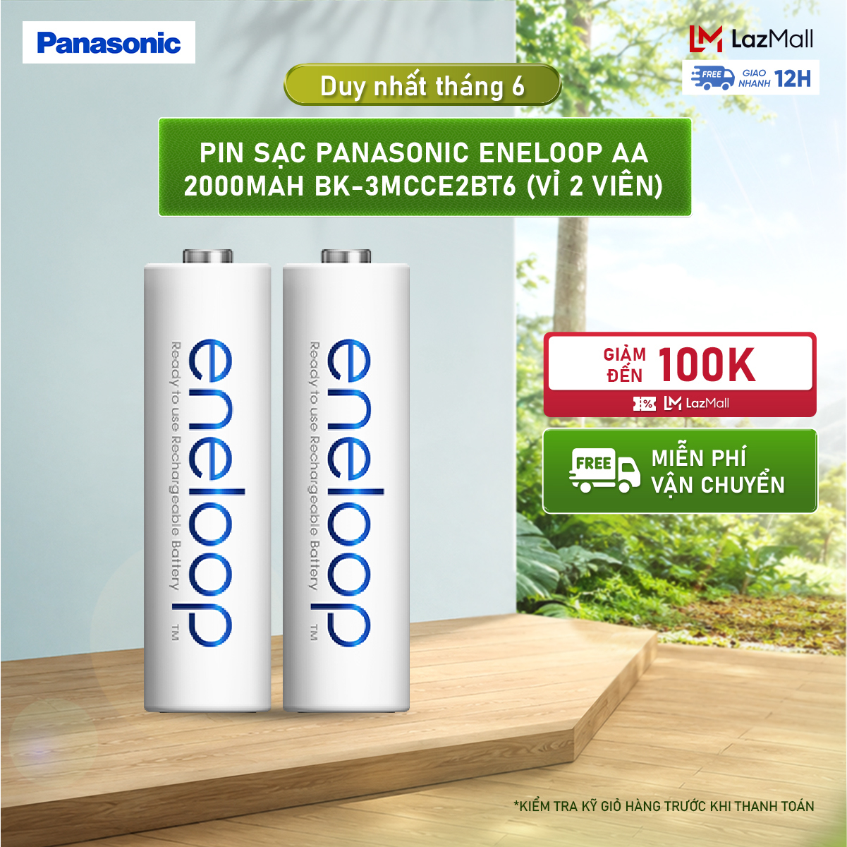 Vỉ 2 viên Pin sạc Panasonic Eneloop AA 2000mAh BK-3MCCE2BT6 – Hàng Chính Hãng