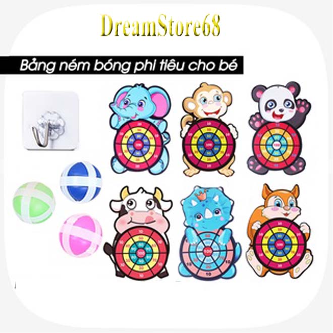 Bảng phi tiêu ném bóng dính, ném bóng gai an toàn cho bé, tặng kèm phụ kiện móc dán tường và 3 bóng dính