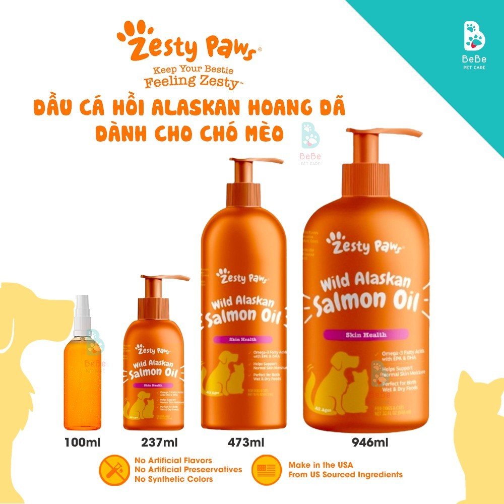 Dầu Cá Hồi ZESTY PAW Wild Alaskan Salmon Hỗ Trợ Dưỡng Lông & Tăng Cường Sức Đề Kháng Cho Chó Mèo - Nhập Khẩu Từ Mỹ 