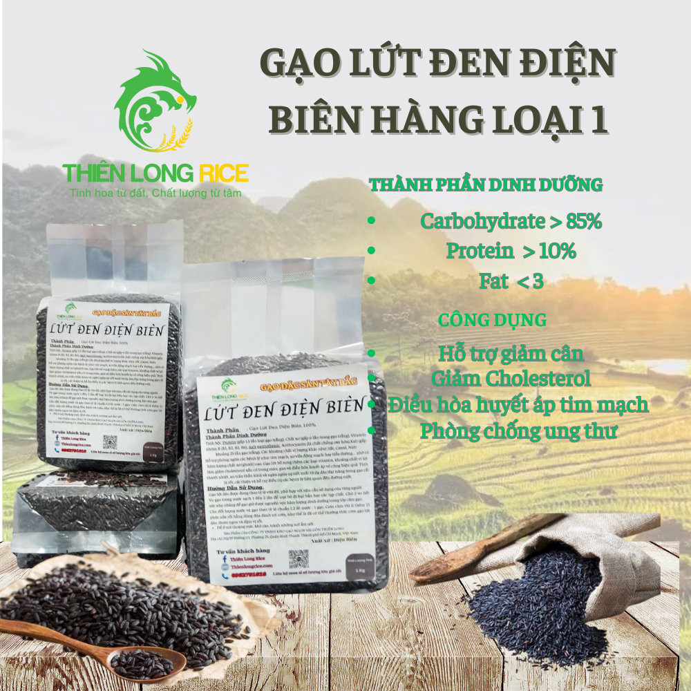  Gạo Lứt Đen Điện Biên Loại 1 Bịch 1 KG - Gạo Lứt Đen Hữu Cơ Cho Người Ăn Kiêng - Gạo Lứt Dẻo Thơm Ngon - Ship Nhanh HCM 