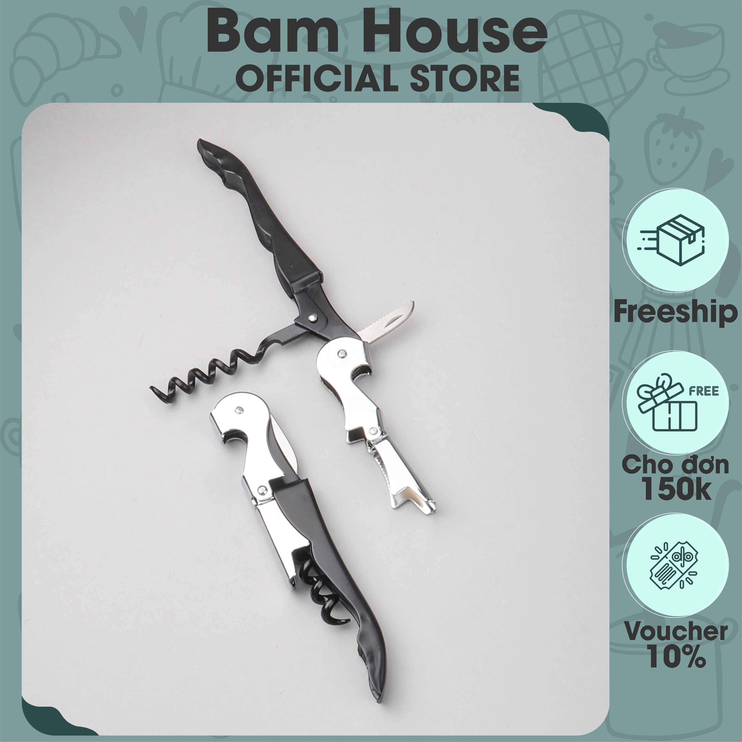 Dụng cụ khui ruou vang và khui bia inox nhỏ gọn Bam House cao cấp KM01 - Gia dụng bếp