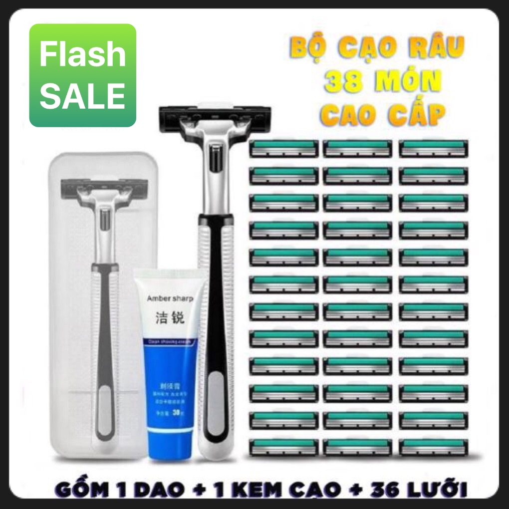 [HCM]BỘ DAO CẠO RÂU CAO CẤP 38 MÓN (1 DAO CẠO + 36 LƯỠI + 1 TUÝP KEM CẠO) -BỘ KIT CẠO RÂU LOẠI TỐT SIÊU TIẾT KIỆM CỰC SẠCH KHÔNG GÂY ĐAU RÁT DA ...