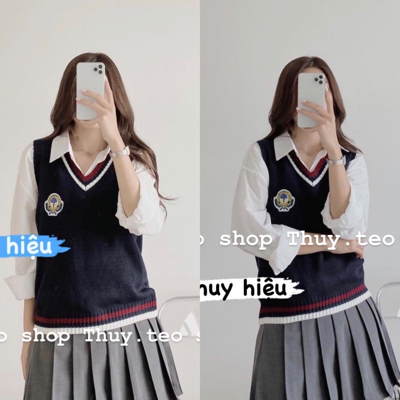 Áo len gile huy hiệu quảng châu form vừa siêu xinh
