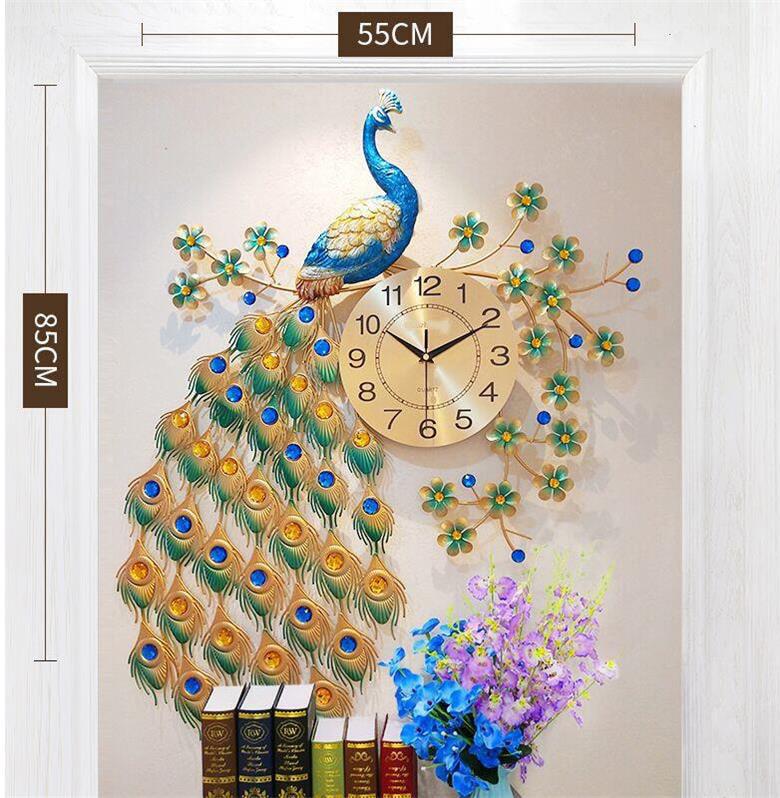 Đồng hồ treo tường,Đồng Hồ Trang Trí Con Công A88 (85cm x 55cm) (Tặng Máy Đồng Hồ Thay Thế)(công đứng)