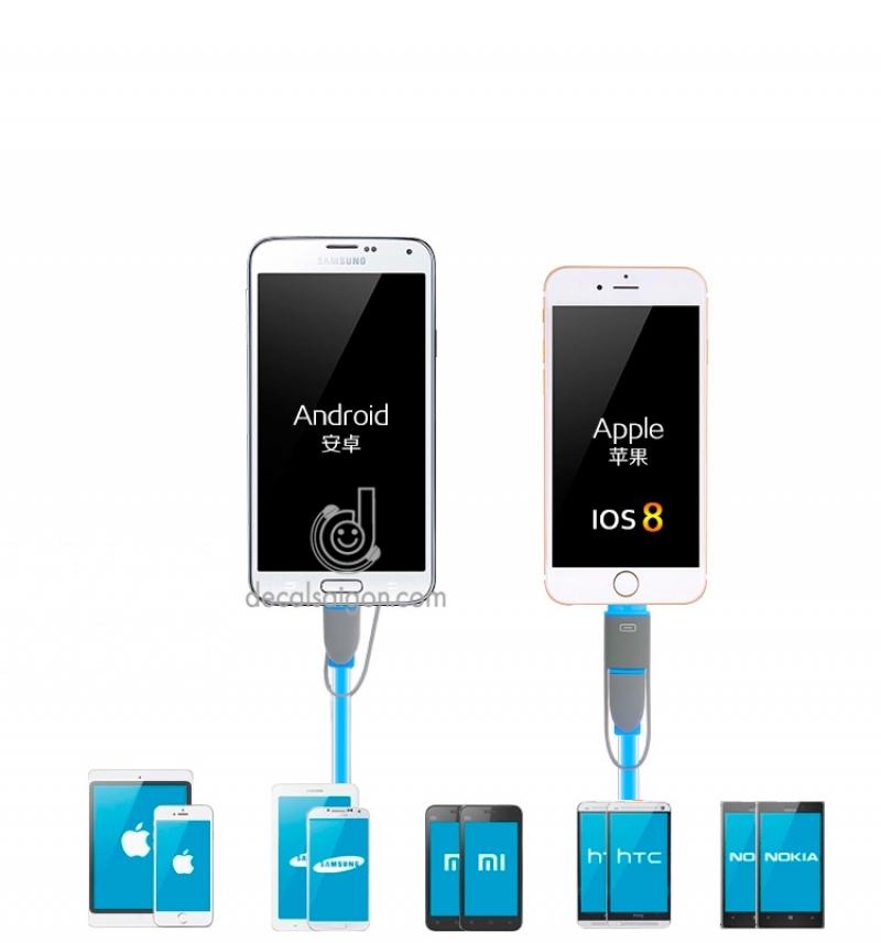 Dây sạc dành cho điện thoại android và iphone 2 in 1 dài 80cm