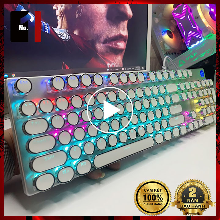 Bàn phím cơ keycap xuyên led gaming màu trắng hp gk400y nút tròn led rgb bàn phím máy tính laptop pc chơi game có dây