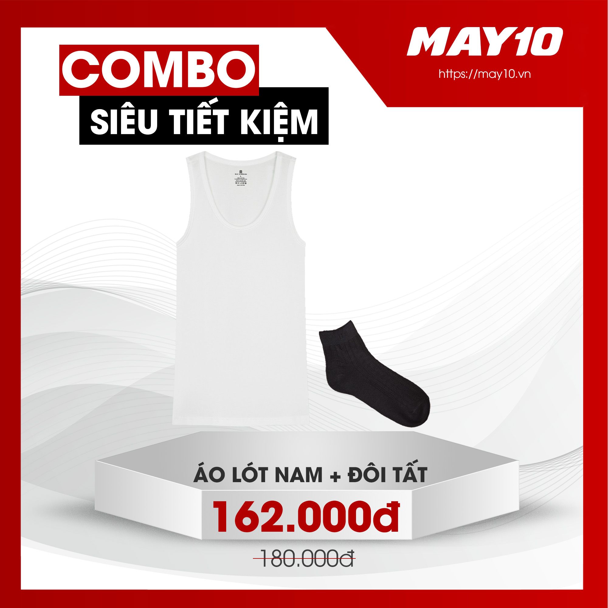 Combo siêu tiết kiệm áo ba lỗ nam may 10 + tất cổ cao nam may 10