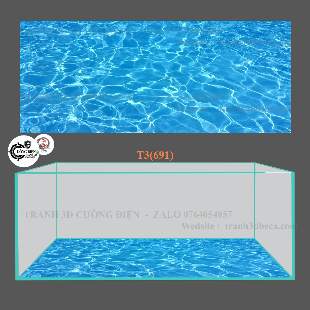 Tranh 3D vân nước dán đáy bể hồ cá - có keo sẵn - decal 3 lớp lụa kt (50, 60,80,90,100,120,150,160 )