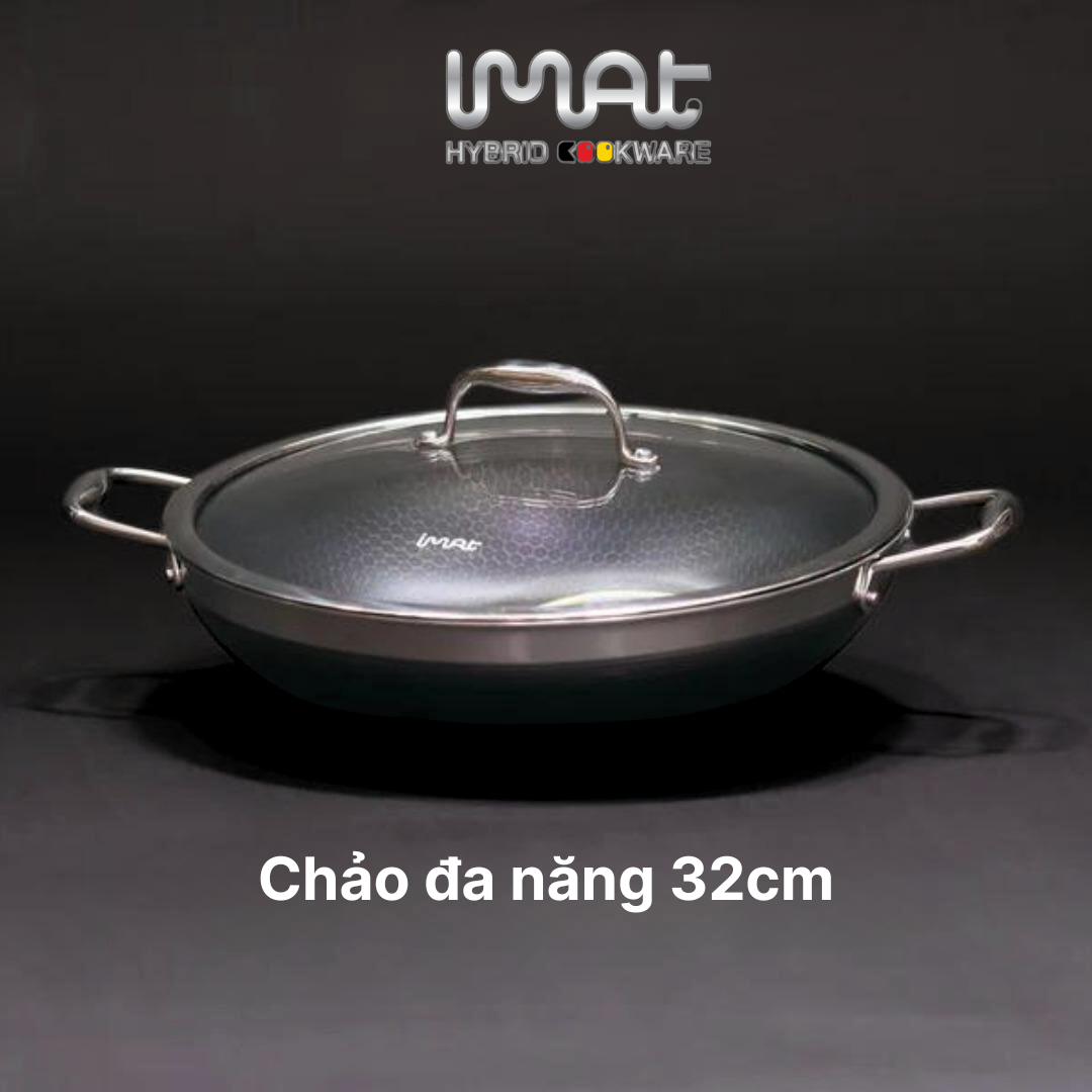 [Hàng chính hãng] Chảo xào/ đa năng sâu lòng inox iMat Hybrid Blackcube 32cm, Phủ chống dính Daikin-Nhật Bản thế hệ mới