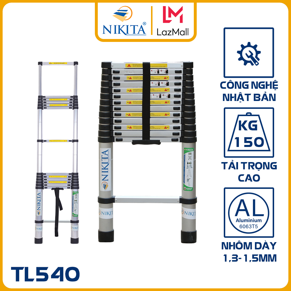 Thang nhôm rút đơn cao cấp 5m4 NIKITA NKT-R54 - Hàng Chính Hãng