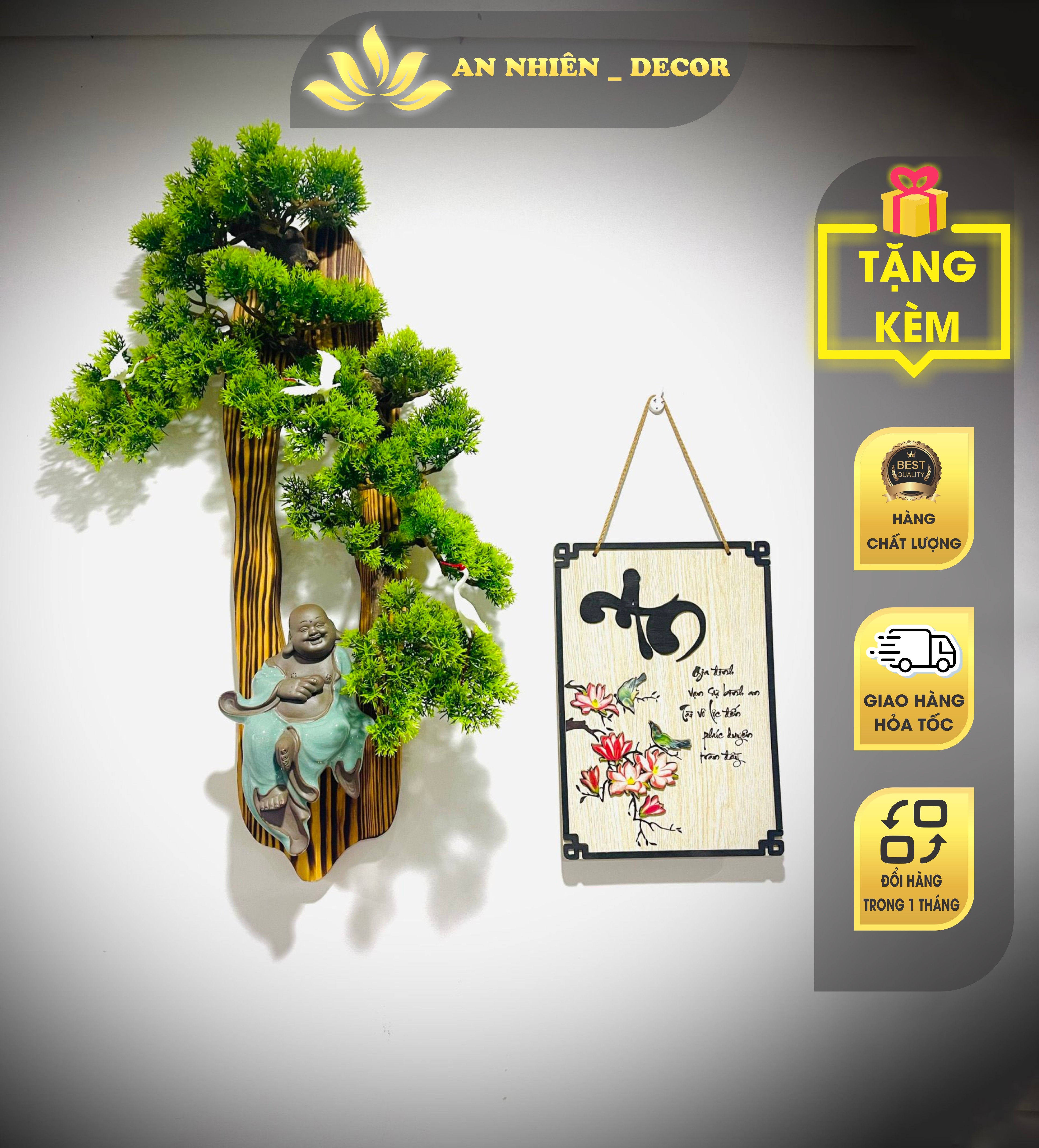 Khung cây treo tường tượng phật di lặc, tượng mẹ quan âm - an nhiên decor