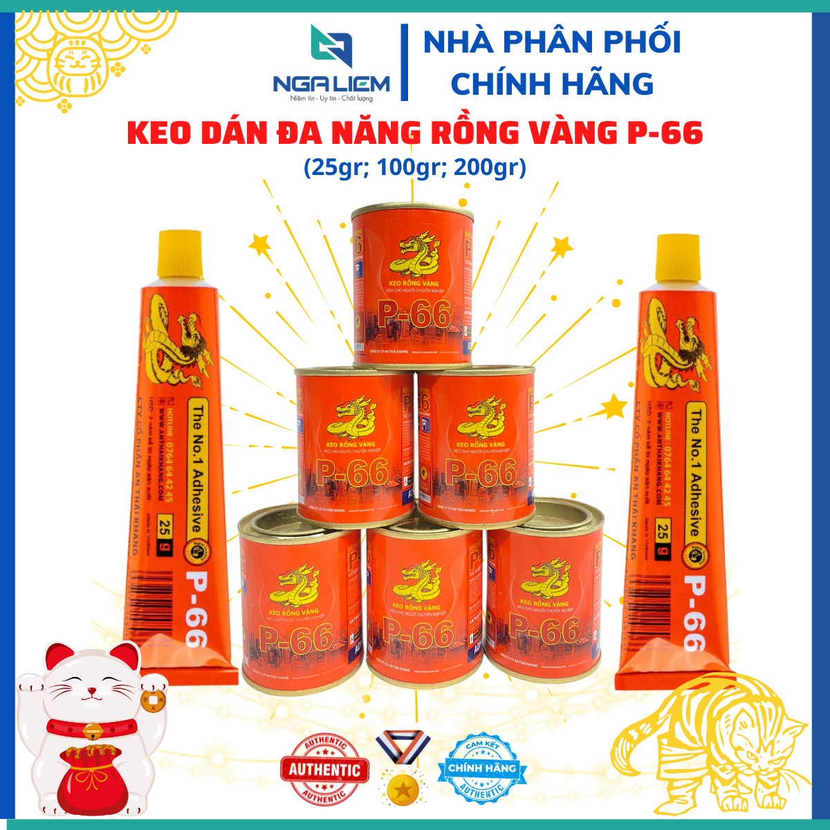 Keo dán đa năng Rồng Vàng P-66 dùng dán giày dép, gỗ, nhựa, xốp, cao su,… (25gr; 100gr; 200gr; 600gr; 3KG; 12KG; 15KG )