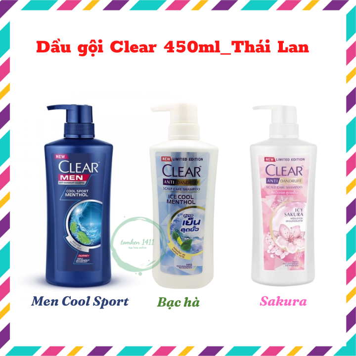 Dầu gội clear men/bạc hà/hoa anh đào 450ml_ thái lan