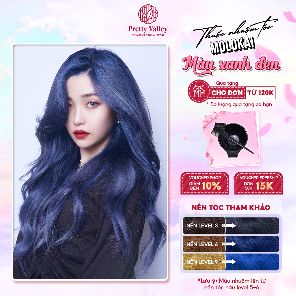 Thuốc nhuộm tóc màu XANH ĐEN Molokai siêu dưỡng, nhuộm tóc an toàn tại nhà lên màu chuẩn  - Pretty Valley Hair