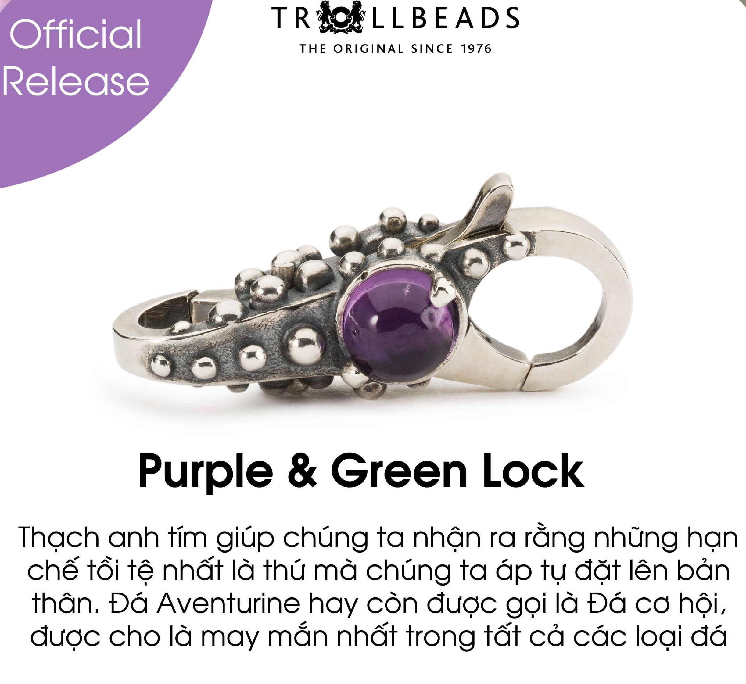 Trollbeads khóa bạc cao cấp purple & green lock