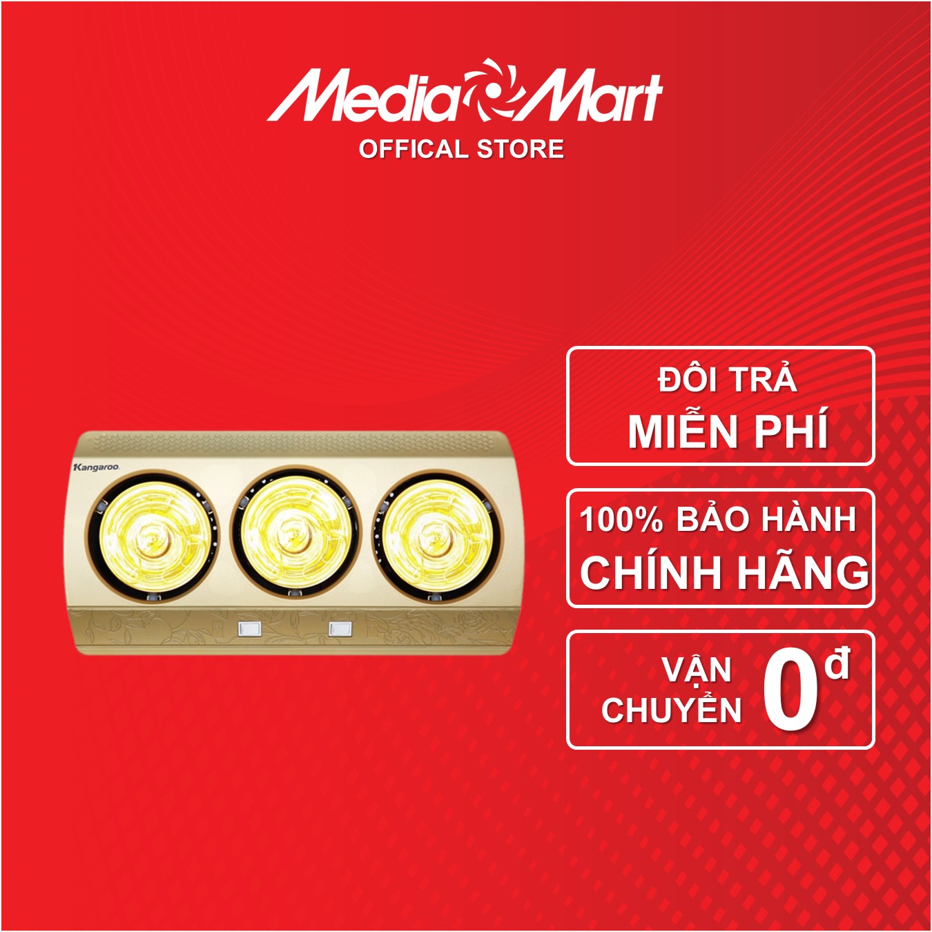 Đèn sưởi 3 bóng kangaroo kg3bh01