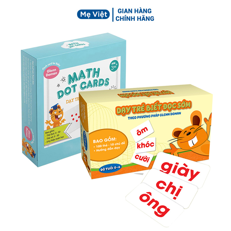 Combo thẻ học thông minh cho bé chuẩn glenn doman bộ đọc100 thẻ và bộ toán 59 thẻ