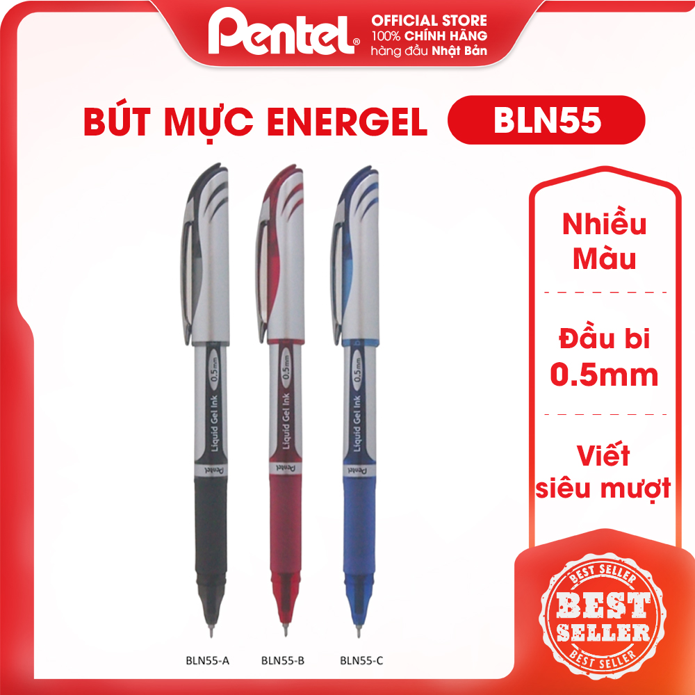 Bút Mực Gel Tốc Ký Energel Pentel Nhật Bản BLN55 Ngòi 0.5mm, Siêu Nét Siêu Mịn Không Nhòe, Nhanh Khô Trong 1/3s Và Có Ruột thay thế LRN5